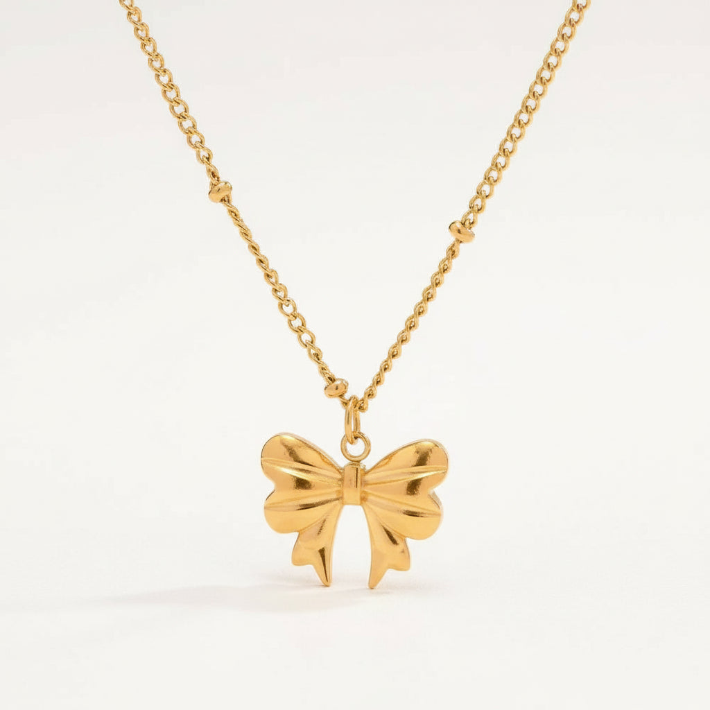 Gold plated dainty bow tie necklace