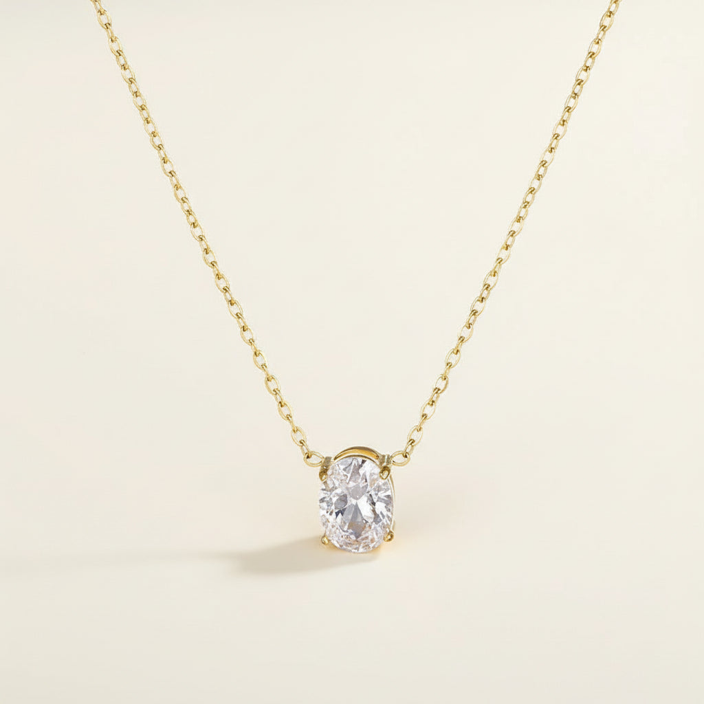 Oval zircon crystal dainty necklace