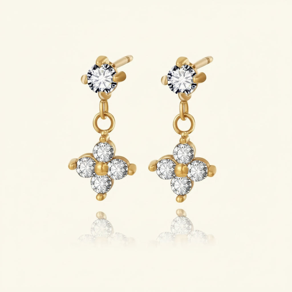 Gold earrings with zircon crystals