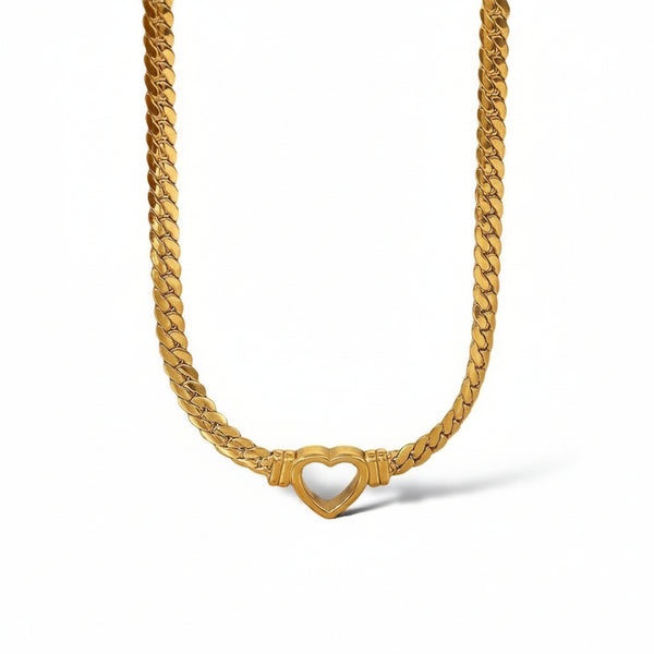 Gold-plated necklace with a hollow heart pendant.