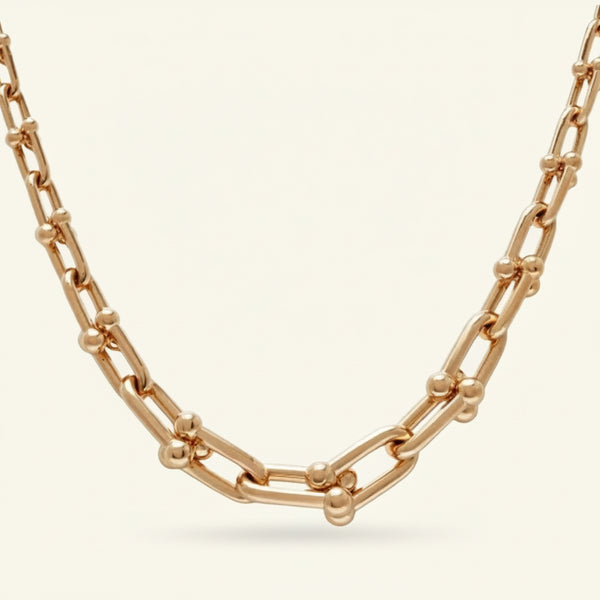 A gold-plated Tiffany link chain necklace.